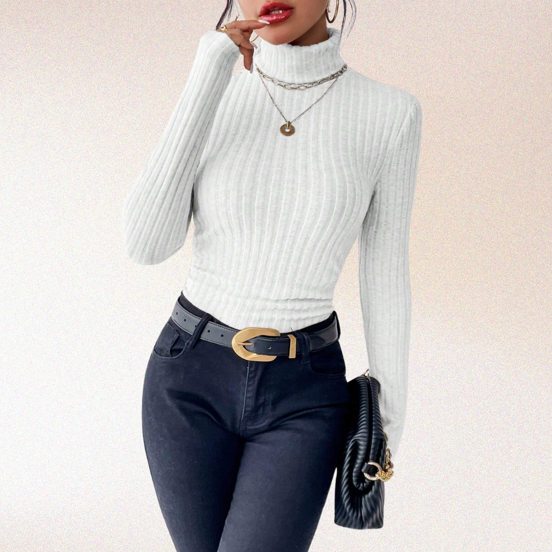 Turtleneck Ribbed Long Sleeve Top