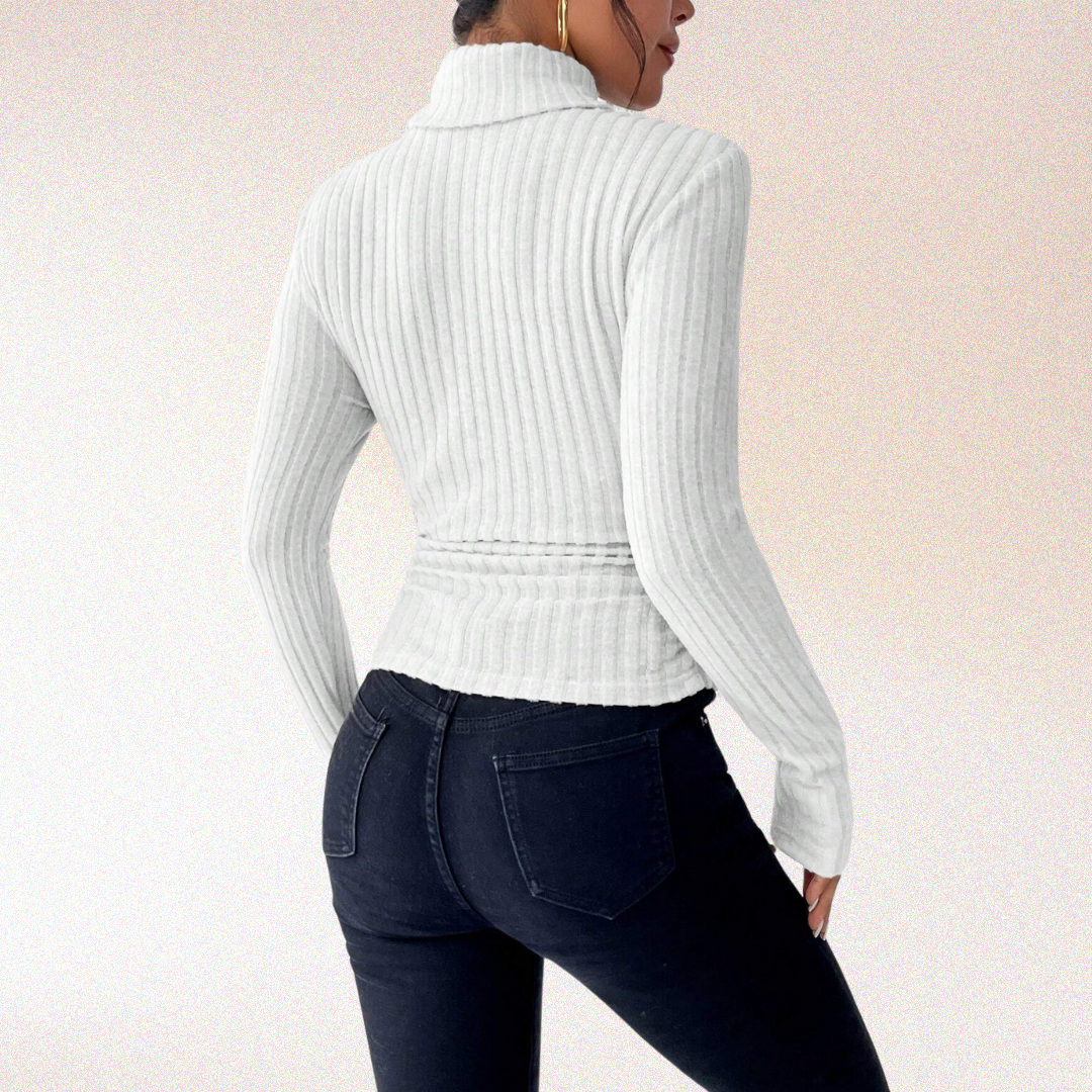 Turtleneck Ribbed Long Sleeve Top